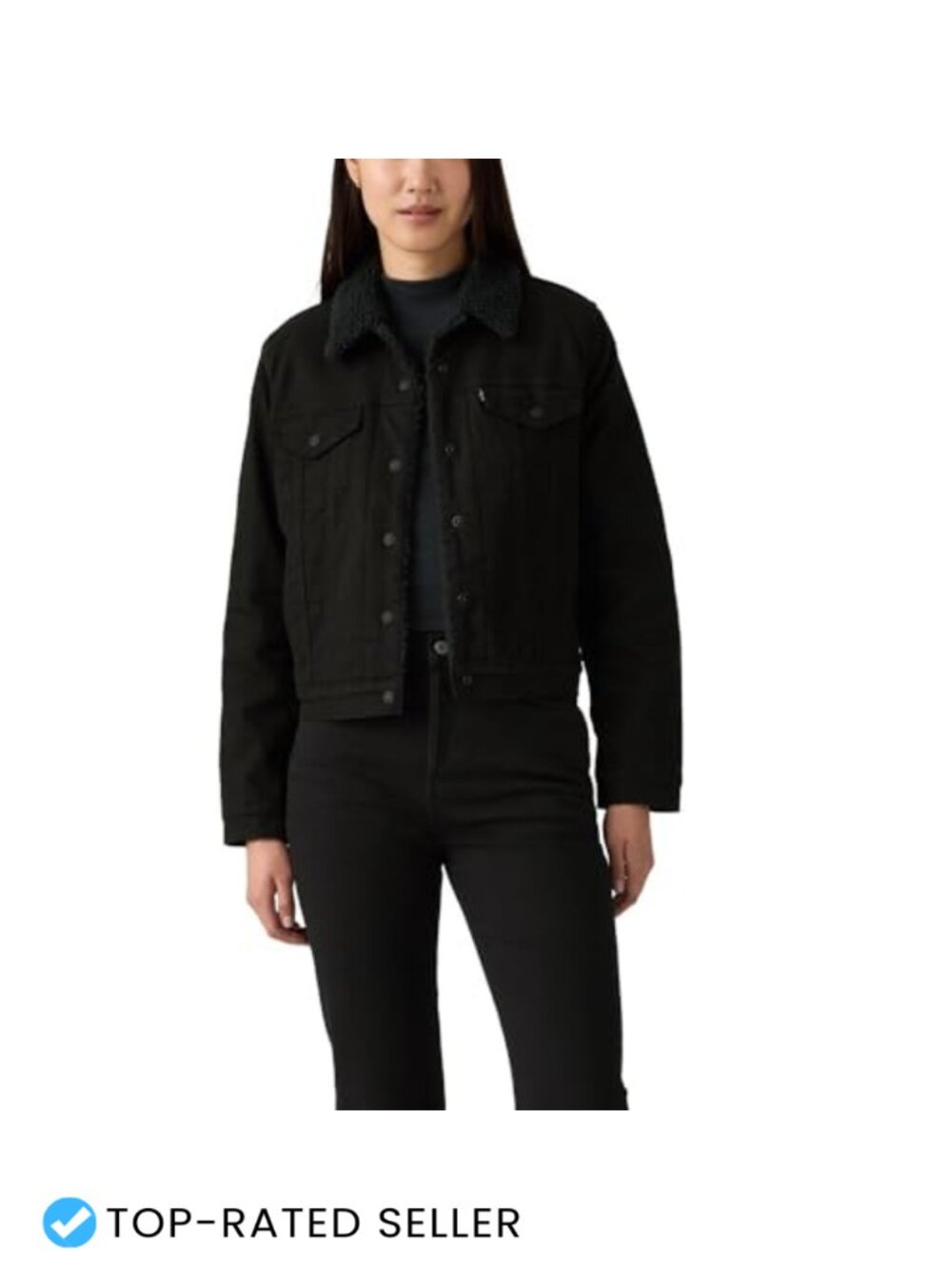Women's Denim Jacket with Faux Sherpa Lining Non-Stretch Cotton Trucker Style